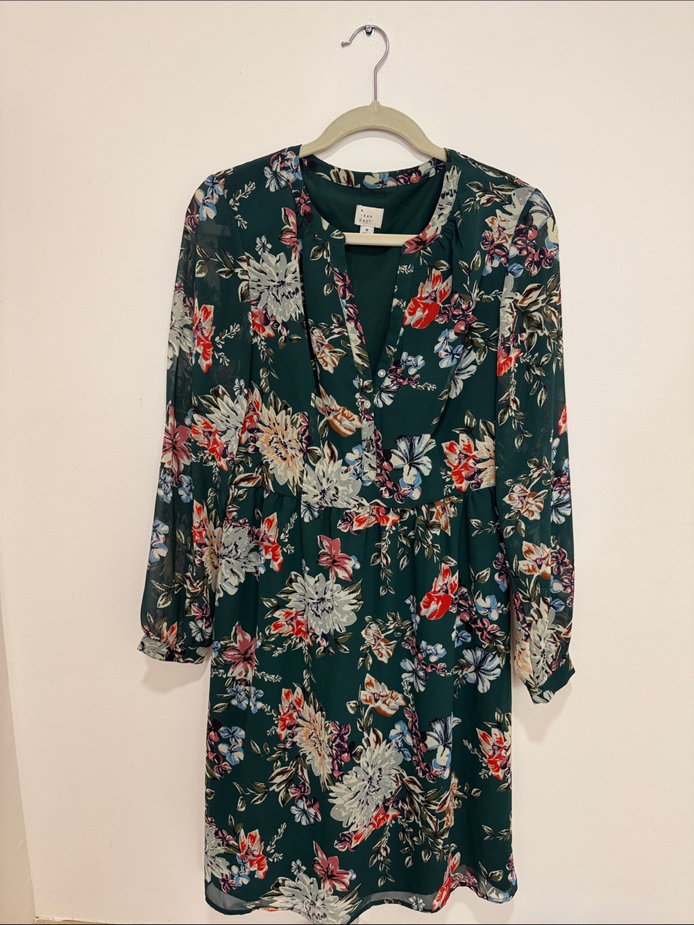a new day Dark Green Floral Long Sleeve Dress